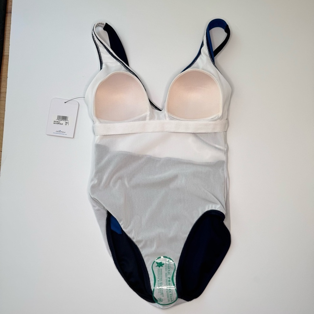 NWT DOLPHIN Aquashape Wrap Front One Piece Swimsuit Navy Capri Blue Size 8 - Picture 9 of 16